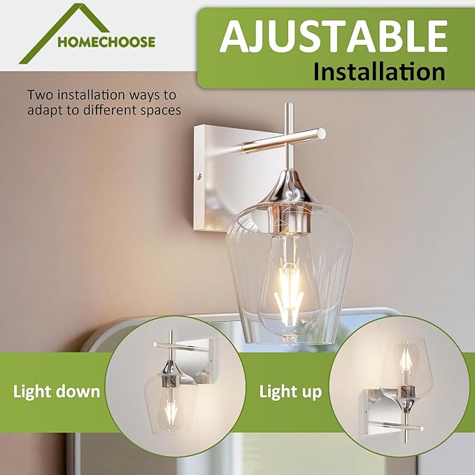 Vanity Bathroom Light, 1-Light Bathroom Light Fixtures Over Mirror, Silver Vanity Lights for Bathroom with Clear Glass, Modern Wall Lamp for Cabinet Hallway, Bedroom