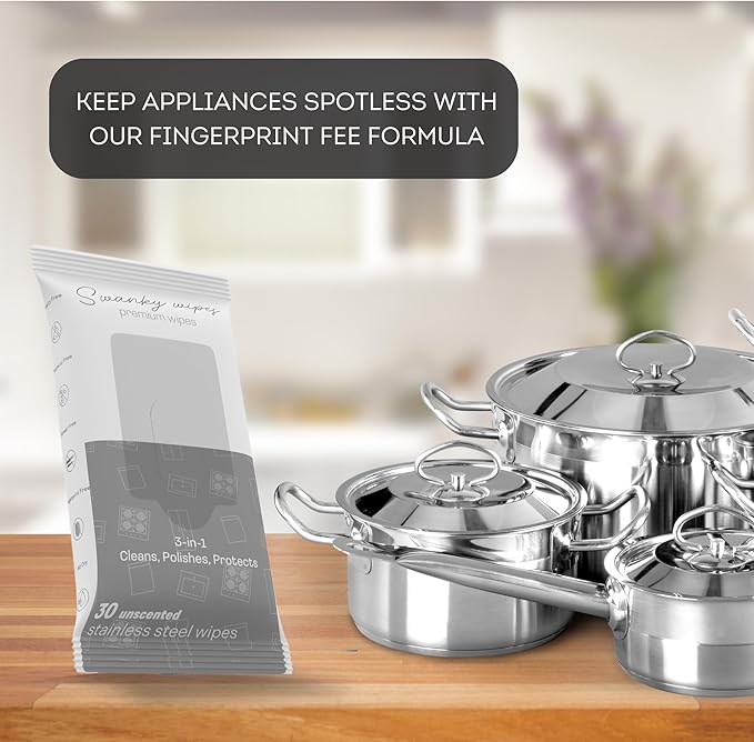 Swanky Stainless Steel Cleaner Wipes - Grime & Grease Remover Kitchen Cleaning Supplies - Clean & Shine, For Stove Top, Refrigerator, Sink, Oven, & Household Appliances - Soft Wipes, 90 Count
