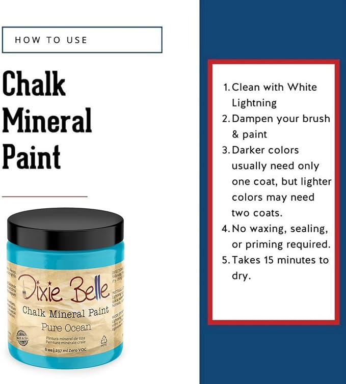 Dixie Belle Paint Company Chalk Finish Furniture Paint - Pure Ocean (8oz) - Matte Bright Teal Chic Chalk Mineral DIY Furniture Paint