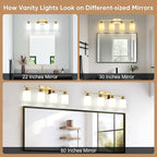Ascher Bathroom Light Fixtures, 4-Light Vanity Light Over Mirror, Gold Wall Sconces with Milky White Frosted Glass Shades, Wall Lamp for Living Room Bedroom, E26 Base(Bulbs Not Included)