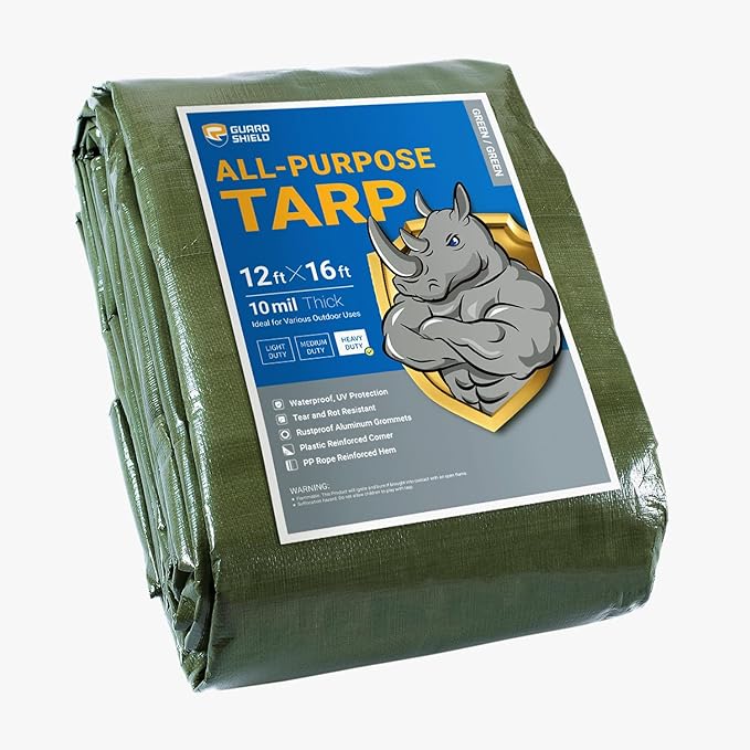 GUARD SHIELD Heavy Duty Tarp 12x16 Feet Green Multi Purpose Thick Waterproof Poly Tarp Cover 10mil