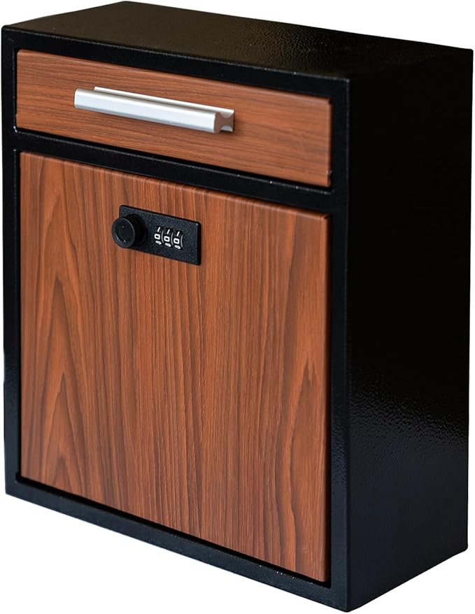 Combination Lock Wall-Mount Mailbox, Wood Vintage Metal Mailboxes for Outside, Security Drop Box with Lock, Large Capacity Mounted Mailbox, Heavy Duty Thickened Mailbox