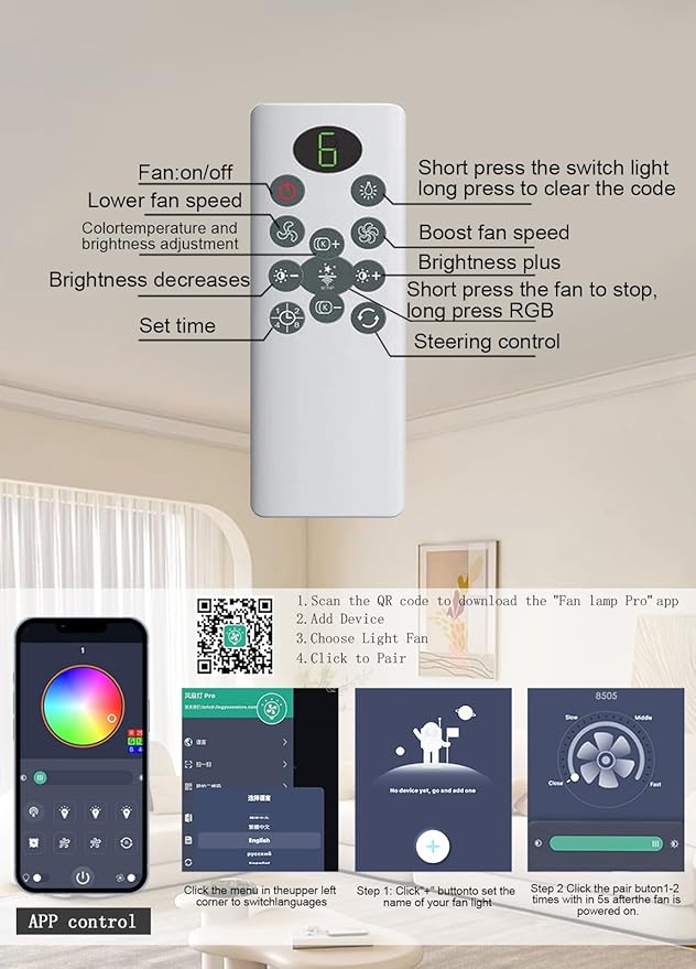 52 inch Ceiling Fan with Light, 6 Speeds Reversible Low Profile Ceiling Fan with Light and Remote/APP Control, 3 Color Temp+Dimmable RGB, 8 Blades, Flush Mount Quiet Ceiling Fans, White