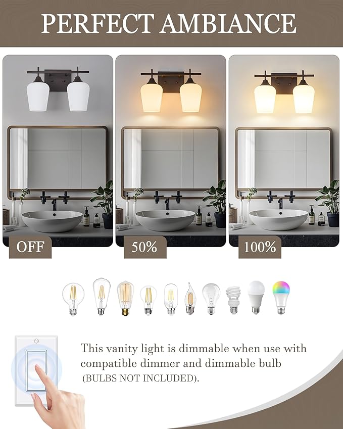 Oil Rubbed Bronze Bathroom Light Fixture, 2 Lights Bathroom Vanity Lights Over Mirror with Milk Glass, Modern Farmhouse Bath Wall Sconce Light, OS-YQ9167-2AW