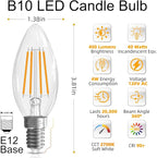 E12 Candelabra Bulb 40 watt Equivalent, E12 LED Bulb Dimmable Chandelier Light Bulbs, B10 Candle Light Bulbs 2700K Soft White, 90+CRI, 400LM, Cear Glass, 12 Pack