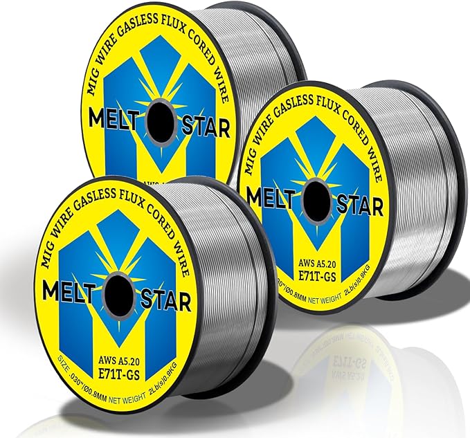 .030 Flux Core Welding Wire 3-Pack, 3X2LB Spools E71T-GS Gasless Mild Steel MIG Wire, Low Spatter Easy Feed for Thin Metal All-Position Welding, Universal for 110V 220V Gasless Welders