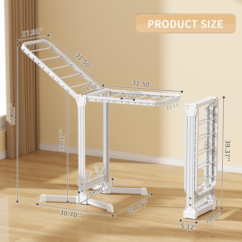Heavy Duty Clothes Drying Rack Foldable, Aluminum Large Drying Rack Clothing with 2 Height-Adjustable Drying Wings, Laundry Racks for Drying Clothes,Easy to Fold,Indoor Outdoor Use