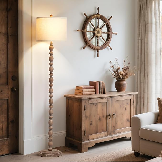 Luvkczc 62" Farmhouse Floor Lamp for Living Room & Bedroom - 3-Color Temperature Standing Lamp, Vintage Rustic Tall Floor Lamps with Rotary Switch, Resin Corner Lamps for Office (Dark Brown)