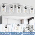 Modern Brushed Nickel 5 Light Bathroom Vanity Light, 31 inch Bathroom Light Fixtures with Clear Glass for Mirror Kitchen Living Room Hallway Cabinet Porch