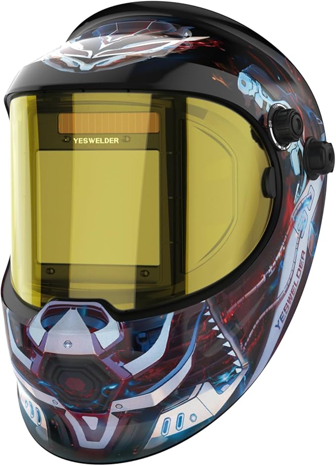 YESWELDER Auto Darkening Welding Helmet with SIDE VIEW, 180° Panoramic View, 1/1/1/1 True Color Solar Powered Welder Hood, Wide Shade 3/5-9/9-13 Welder Mask for TIG MIG ARC CUT and GRIND, LYG-Q800D