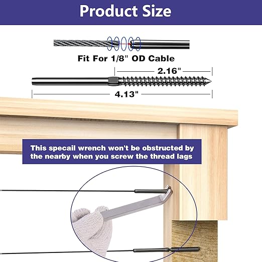Left&Right Handed Thread Lag Screws for 1/8" Decking Cable Railing Kit/Hardware, Non-Turnbuckle System (30, Black, 1/8")
