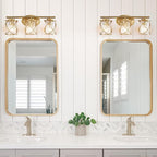 Mavcadonf Modern Vanity Lights with Cage Shade - 3 Lights, Brushed Gold, Over Mirror, for Bathroom & Kitchen