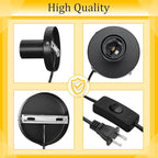 Tuanse 2 Pcs Polished Metal Desktop Lamp Base E26 E27 Screw Light Bulb Holder Sockets Night Light Base Lamp Replacement for Holding Bulb 6 Feet Cord on Off Switch Plug(Black)