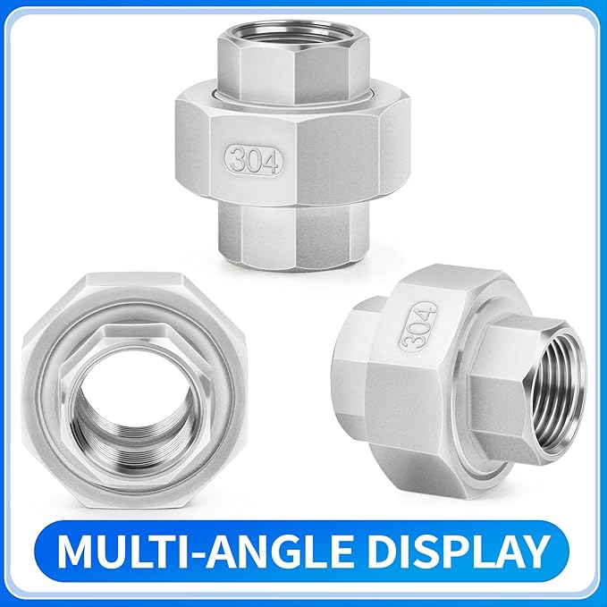 ChillWaves 304 Stainless Steel Cast Pipe Fitting, Union，1/2" NPT Female，Thread Adapter(2-PACK)