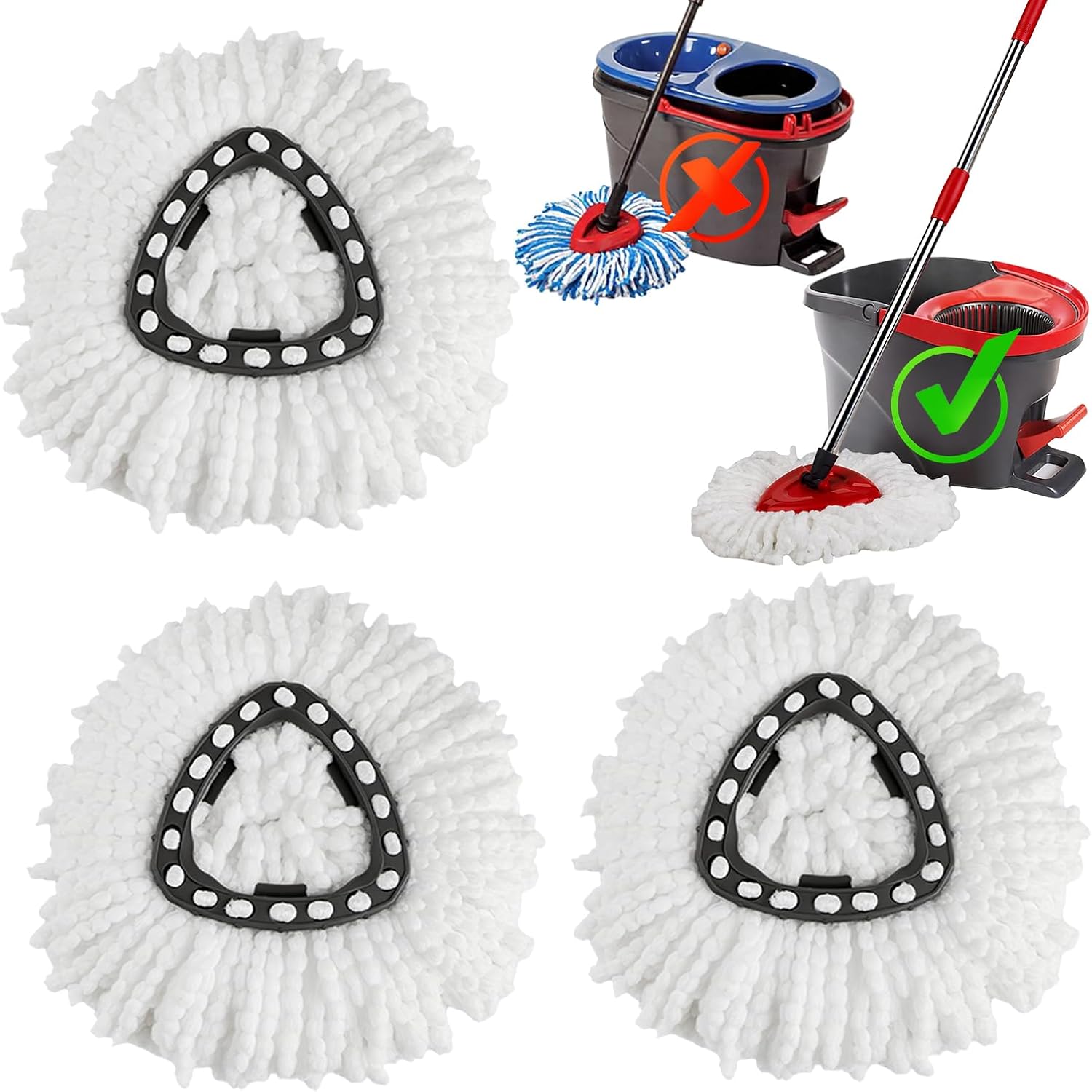 3 Pack Mop Heads Replacements, Spin Mop Replacement Heads Compatible O-Ceda EasyWring 1-Tank System, Microfiber Mop Refills, Easy Cleaning Mop Replace Head