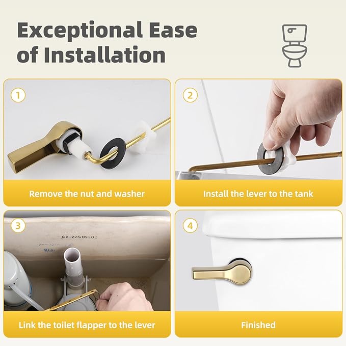 Universal Metal Brushed Gold Toilet Flush Handle Replacement, Front Mount Toilet Handle Replacement Compatible with Kohler, TOTO, American Standard, Mansfield, Gerber Toilets, Solid Brass