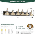 6-Light Vintage Bathroom Vanity Light Fixture Industrial Black Gold with Glass Shade Vanity Light Fixtures Over Mirror Glass Bathroom Vanity Lighting Fixtures G9 Bulb Wall Lights