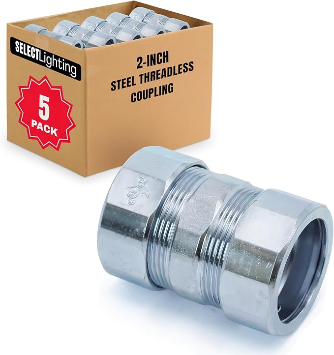 SELECT 5 Pack Lighting Threadless Coupling, 2 Inch Zinc Plated Steel Coupling, Electrical Conduit Fittings for Indoor and Outdoor Use