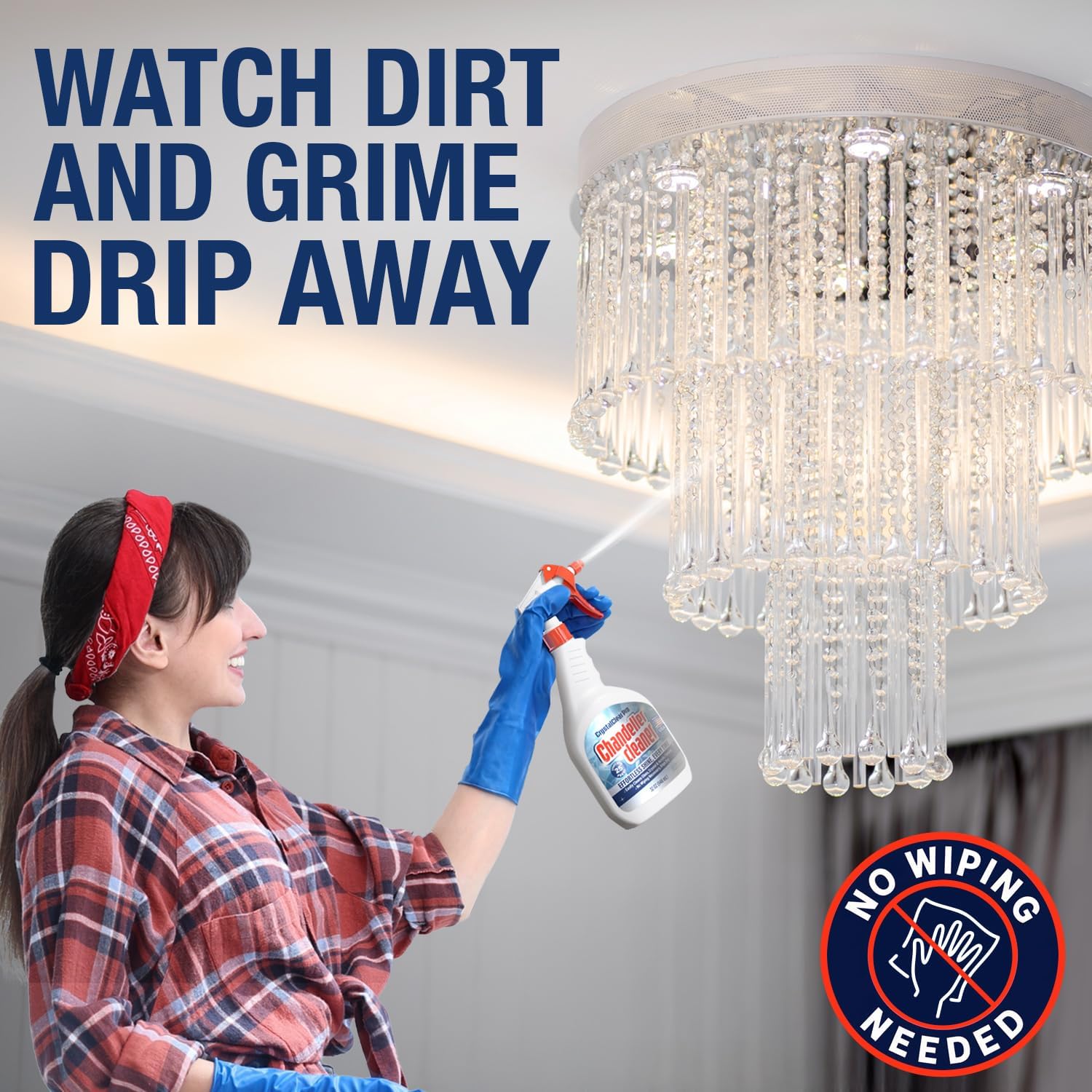 Chandelier Cleaner Drip Dry Spray - No Wipe Formula for Effortless, Streak-Free Shine on Crystal, Glass & Brass - Sprays up to 25 feet! Biodegradable, Non-Toxic & Time-Saving, 32 oz - Made in USA