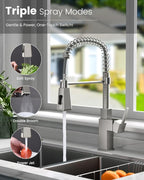 APPASO Square Kitchen Faucets with Pull Down Sprayer, 3 Modes SUS304 Stainless Steel Faucet for Kitchen Sink, Single Handle Kitchen Sink Faucet, Brushed Nickel