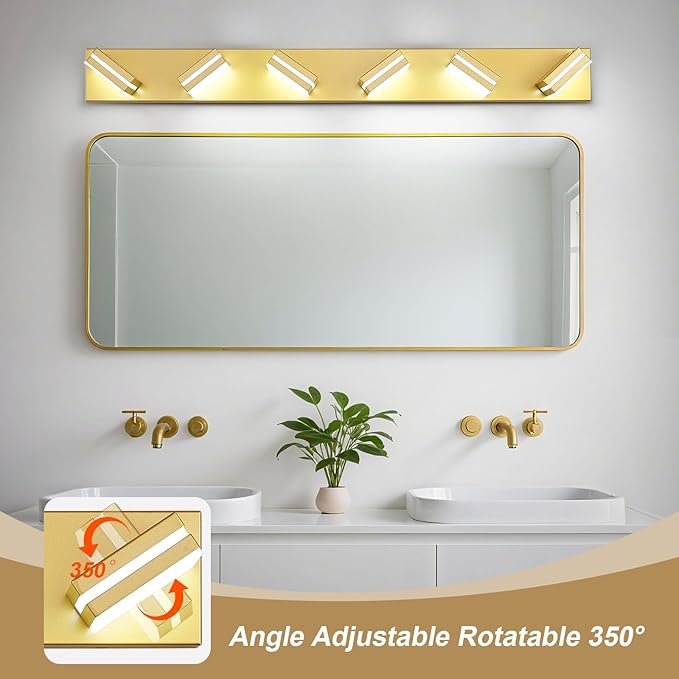 Modern LED Bathroom Lights Fixtures(6-Light),Metal Gold Acrylic Wall Lighting,Vanity Lights for Bathroom Over Mirror(6000k 41In