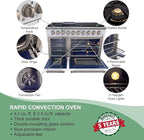 Akicon 48 Inch Freestanding Gas Range - 6.7 cu. ft. Double Rapid Convection Oven - Gas Stove with 8 Sealed Burners & a Griddle, Heavy Duty Cast Iron Grates (Copper & Stainless Steel)