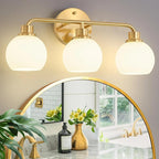Bathroom Light Fixtures Gold Vanity Light 3 Light Wall Sconces Lighting Brushed Brass Lights with Milk Globe Glass Shades Bath Wall Lamp for Mirror Kitchen Living Room Bedroom Hallway