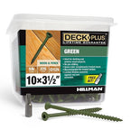 Deck Plus 3-1/2 Inch Epoxy Coated Exterior Wood and Fence Screws #10 x 3-1/2" Torx/Star Drive Included Coarse Thread, Outdoor Rust Resistant Decking Screw, Green, 5lb Box, 275 Pieces | 48408