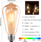 HESSION ST64 LED Edison Bulbs, 4W Equivalent 40W, Soft Light Amber Glass 2700K, LED Filament Bulbs with 90+ CRI E26 Medium Base, Dimmable Light Bulb for Home Lamp, Wall Sconce, Chandelier, 6 Pack