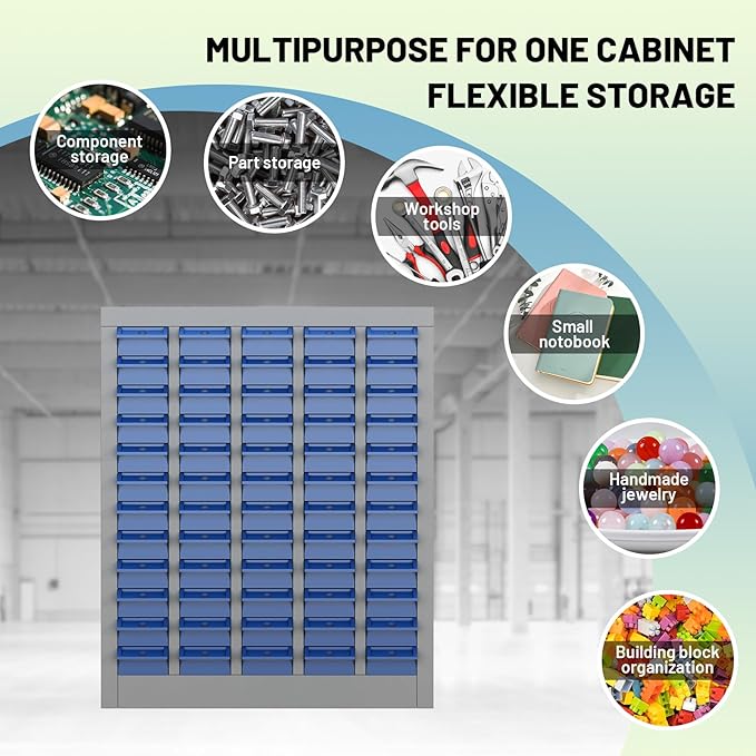 60 Drawer Tool Storage Cabinet with ABS Drawers, Bolt and Nut Organizer Parts Box, Hardware Shelving Unit for Garage and Workshop