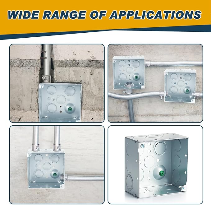 2 Pcs 4 x 4 Inch Metal Electrical Junction Box 2-1/8'' Deep Square Electrical Box Silver Galvanized Steel Drawn Construction