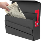 Wall-Mount Mailbox, Morden Mailbox for House, Rust Resistant Metal Post Box, Galvanized Steel Outside Mailboxes with Flag (No Keys Locking)