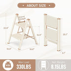 GameGem 2 Step Ladder Folding Step Stool with Wide Anti-Slip Pedal, 330LBS Capacity, Lightweight Portable Stepladder for Home and Kitchen Use, Cream Chocolate