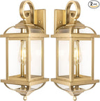 2-Pack 18” Gold Light Fixtures Outdoor Wall Lights Exterior Lanterns, Brass Porch Lights Outside Anti-Rust Aluminum Patio Lights for House Clear Glass Wall Mount Lighting, IP65 Waterproof