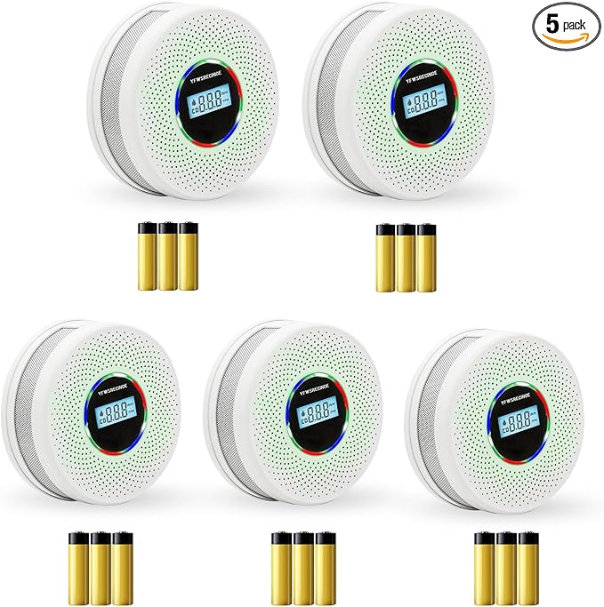 5 Pack Upgraded Combination Smoke and Carbon Monoxide Alarm Detector, Dual Sensor Smoke Alarm&Carbon Monoxide Detector (Includes Battery)