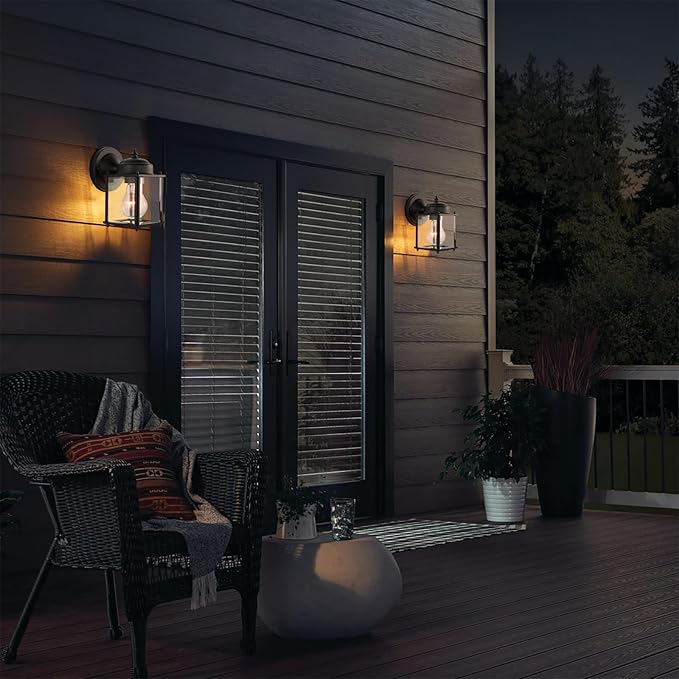 Kalium Outdoor Porch Lights Sconce, Black Exterior Lighting Fixtures Waterproof, Wall Light Fixture with E26 Socket & Glass Shade, Modern Outdoor Lanterns for Patio Front Door