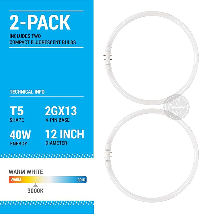 KOR (Pack of 2) FC40T5/830-12" T5 Flurescent Circline - 40 Watt - 3000K Warm White - 2GX13 Base - (FC12T5/830)