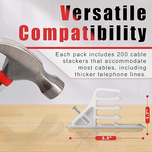 200 Pcs Multi-Cable Staple, Cable Stackers Electrical Wire Stackers, Cable Staples Clips with Steel Nails, White for Suitable Most Cables (White)