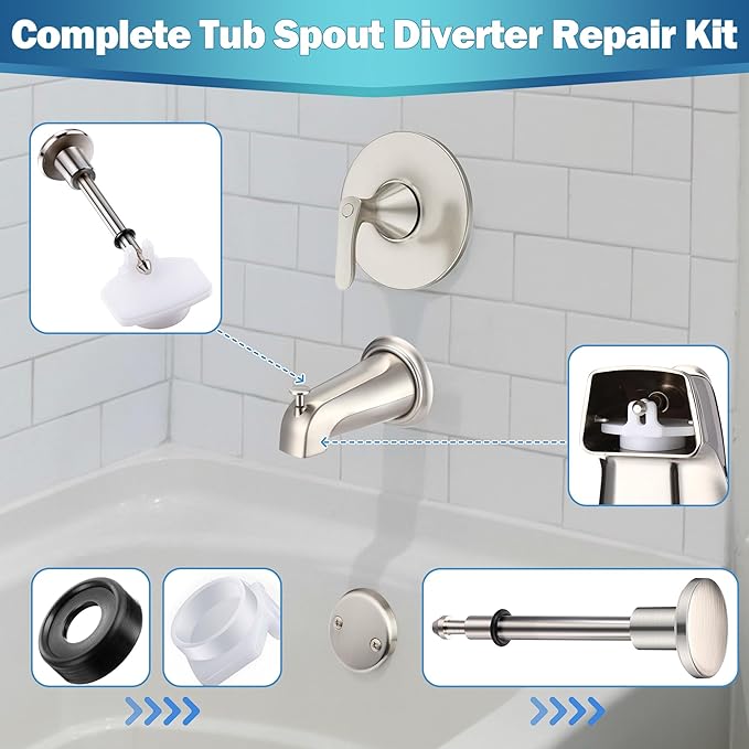 Enhon 2 Set Tub Spout Diverter Repair Kit, Includes 2 x Diverter Valve Stems, 2 x Cup Seals and 2 x Gates, Bathroom Shower Bathtub Leaky Faucet Repair Replacement Parts(Brushed Nickel,Classic)