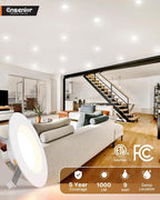 Ensenior 5/6 Inch 5CCT LED Can Lights 12 Pack, Retrofit Led Recessed Lighting, Baffle Trim, Dimmable, 9W=110W, 1000LM, 2700K/3000K/3500K/4000K/5000K Selectable, IC Rated - ETL & FCC