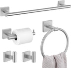 5 Pieces Bathroom Hardware Set, Brushed Nickel Towel Bar Set Includes 23.6” Towel Bar, Towel Ring Holder, Toilet Paper Holder and Two Towel Hooks, Bathroom Accessories Set SUS304 Wall Mounted