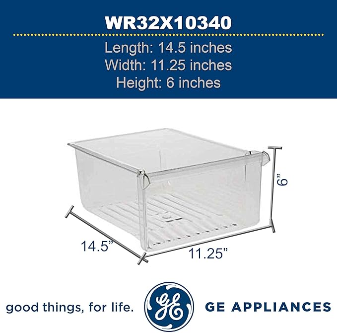 GE WR32X10340 Genuine OEM Crisper Drawer (Clear) for GE Refrigerators ‎14.50 x 11.37 x 6.50 inches