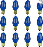 Sunlite 01053 7C7 Incandescent Bulb, 7 Watt, Candelabra E12 Base, C7 Small Night Light, Colored Bulb, Blue, 12 Count