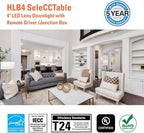 HALO HLB 4 inch LED Recessed Light, Thin Canless, Dimmable, w/Selectable Color Temperatures - HLB4069FS1EMWR