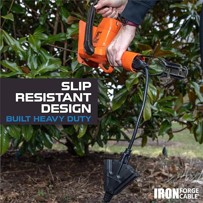 Iron Forge Cable 2 Pack 10 Ft Black Extension Cord with 3 Outlets - 16/3 SJTW 10 Foot Extension Cord 3 Prong, Weatherproof Power Cable for Outdoor