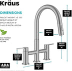 KRAUS Oletto Bridge Kitchen Faucet with Pull-Down Sprayhead in Spot-Free Stainless Steel, KPF-3122SFS