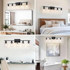5 Light Bathroom Light Fixtures Black Vanity Light Over Mirror Modern Farmhouse Wall Lighting Sconces Wall Lamp for Bathroom, Bedroom, Living Room E26 Socket with Glass Shade