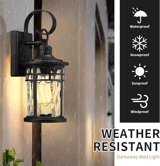 Darkaway Outdoor Wall Lights,Exterior Lighting Fixtures Wall Mount Porch Lights Waterproof Outdoor Sconce with Water Ripple Glass for House Patio Hallway Garage