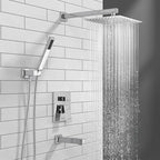 Lava Odoro Modern 3-Setting Square Shower and Tub Faucet Set with Shower Head and Handheld Sprayer Chrome, Rainfall Shower System with Tub Spout, Shower Valve Trim Kit, Chrome, SF103-C-T