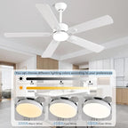 52 inch Modern White Ceiling Fans with Lights APP/Remote Control, Low Profile Reversible 6 Speeds Ceiling Fan Light for Indoor/Outdoor Patio Bedroom Living Room